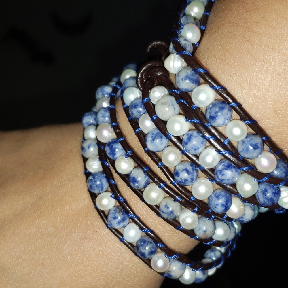 Lapis lazuli and lab pearls wrap